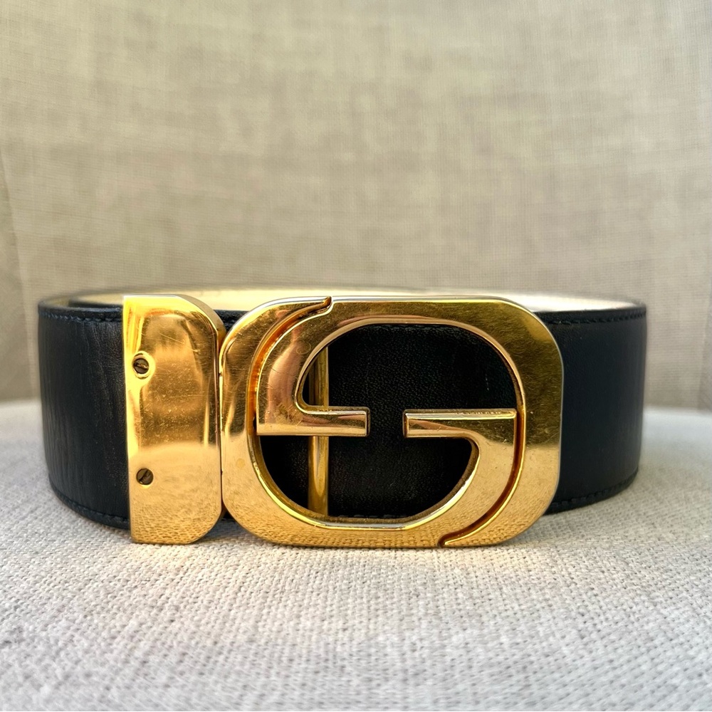 Gucci GG Gold Buckle Dark Blue Belt unisex